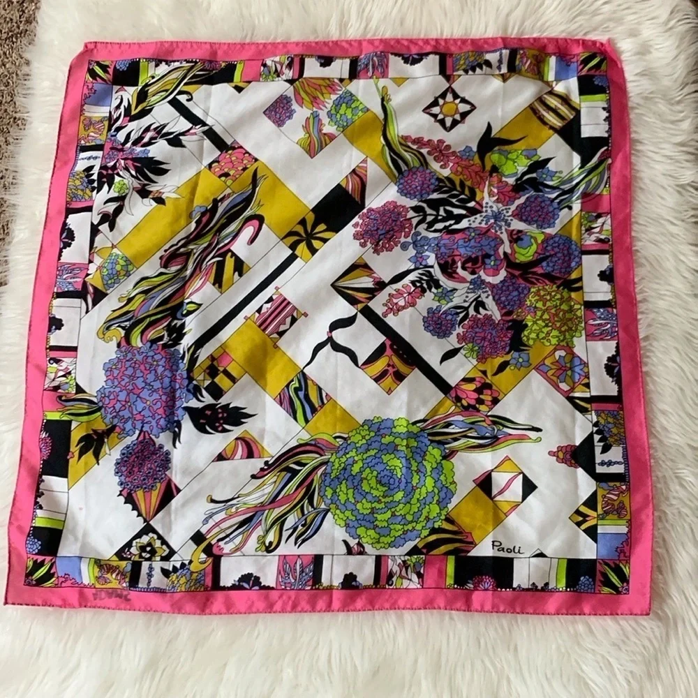 Vintage Paoli silk scarf with floral and abstract print
